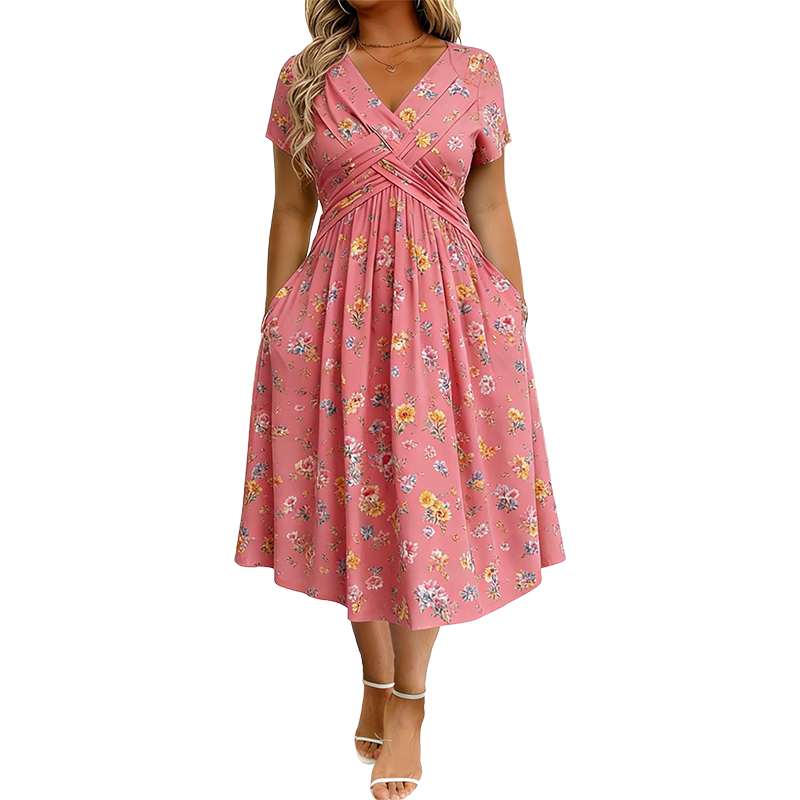 PetalGrace – Floral Twist-Waist Maxi Dress