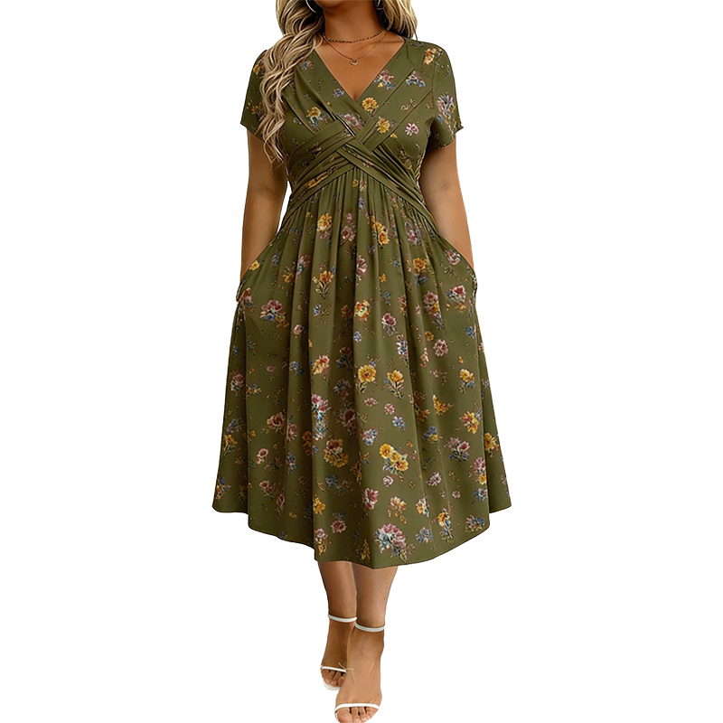 PetalGrace – Floral Twist-Waist Maxi Dress