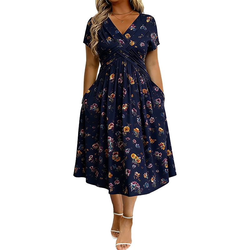 PetalGrace – Floral Twist-Waist Maxi Dress