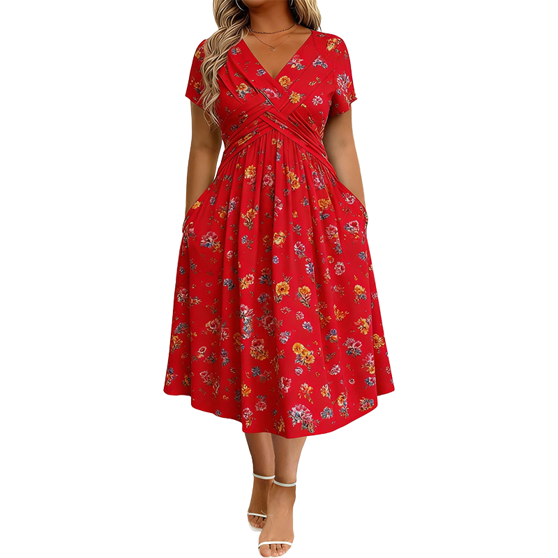 PetalGrace – Floral Twist-Waist Maxi Dress