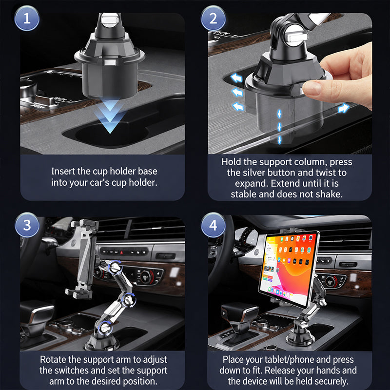 DriveDock – Foldable Car Cup Holder Tablet Mount
