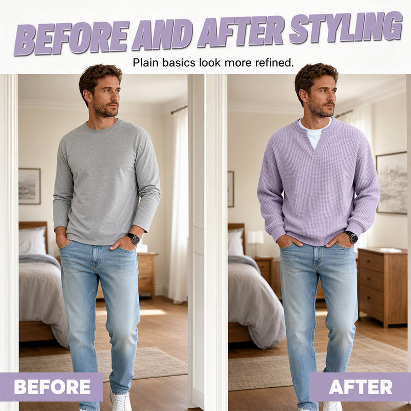 UrbanWaffle – Men’s Textured Mock-Layer Casual Top