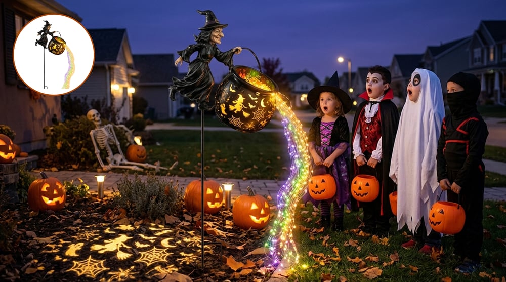 WitchFlare – Illuminated Halloween Cauldron Garden Decor